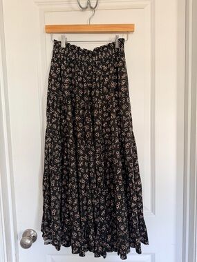 Women's Black Floral Tiered Maxi Skirt